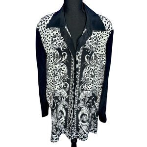 Womens Mixed Media Animal Print Button Down Blouse Avant Garde Tunic - L Baroque